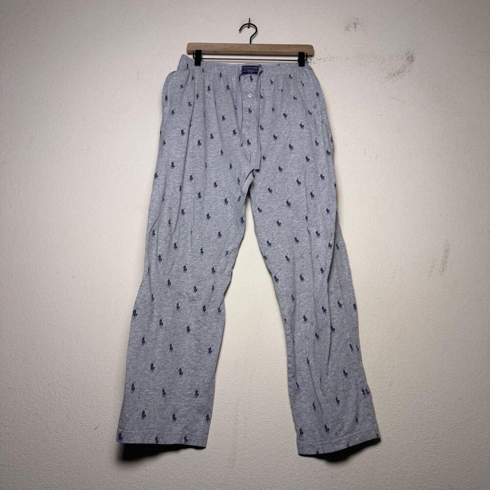 Polo Ralph Lauren Grey Chino Pant Men L Pony Patterned Blue Pajamas Relaxation